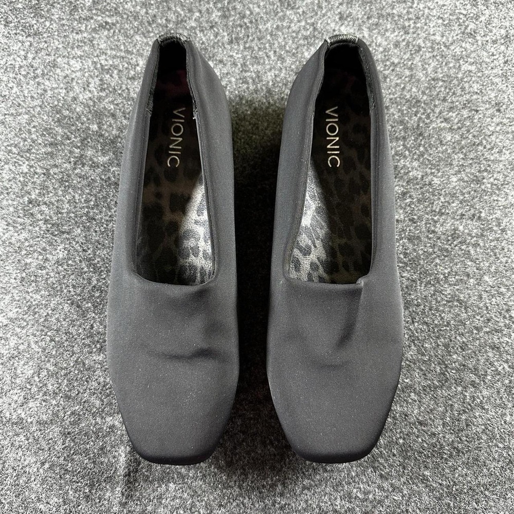 Vionic Powell Black Fabric Square Toe Wedge Loafers Womens